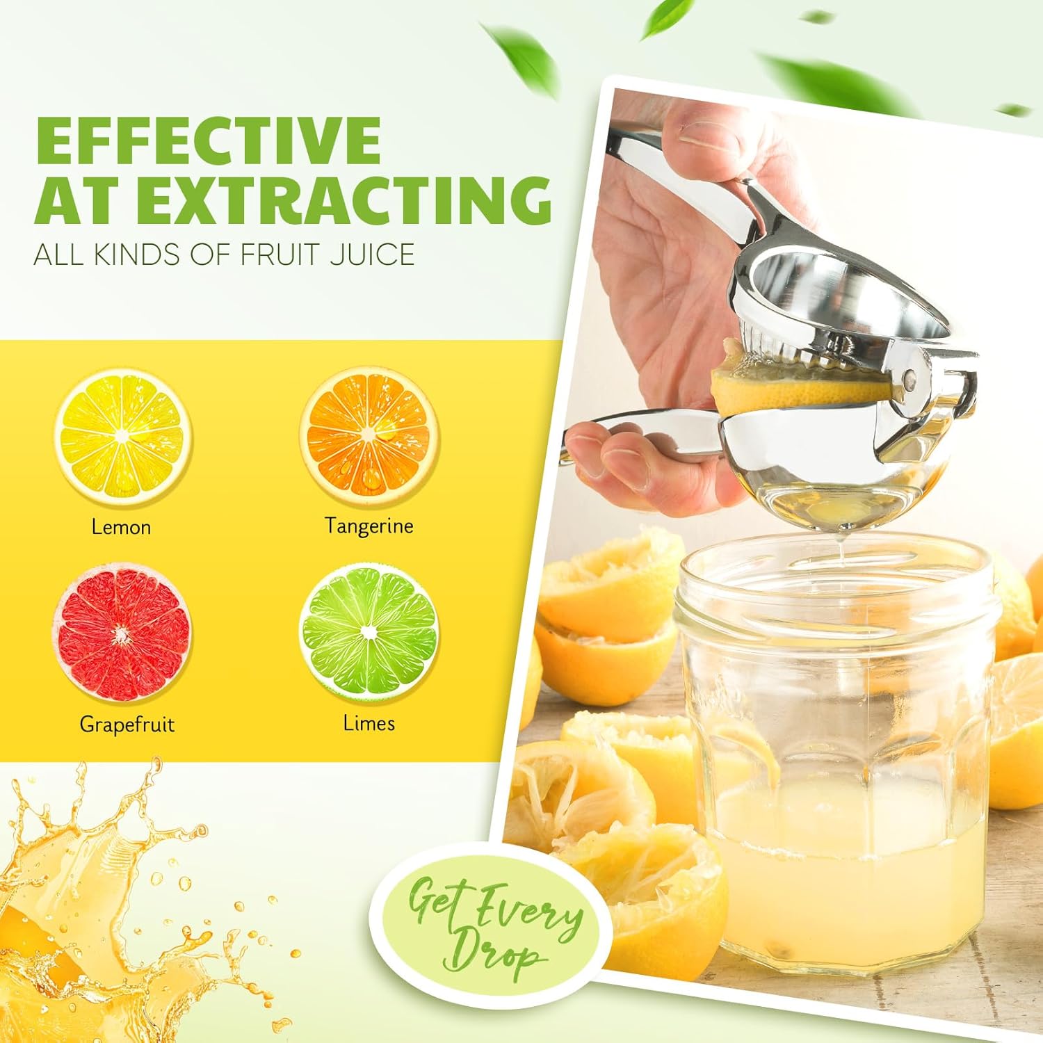 Lemon Squeezer Large, Lemon Squeezer Juicer Stainless Steel, Heavy Duty Manual Citrus Juicer Hand Press, Kitchen Tools Lime Squeezer Bar Tool, Easy to Clean Metal Lemon Hand Press